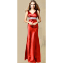 Custom Sexy V-Neck Sheath Taffeta Floor Length Evening Dresses