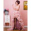 Luxurious High-Low Organza Strapless A-Line Evening Dresses for Prom