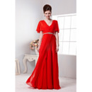 Custom Chiffon Cap Sleeves V-Neck Sheath Long Evening Dresses