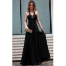 Sexy Black Halter Chiffon Sheath Floor Length Evening Dresses