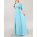 Cap Sleeves Chiffon V-Neck Long Mother of the Bride/ Groom Dresses