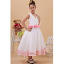 Discount Lovely Tea Length Organza V-Neck Flower Girl Dresses