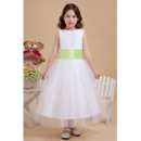 Affordable Tea Length Tulle First Communion Dresses with Sashes