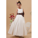 Simple Taffeta Ankle Length First Communion Dresses with Sashes