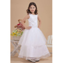 Layered Skirt Ball Gown Satin Ankle Length First Communion Dresses