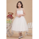 Affordable Tea Length Satin Tulle First Communion Dresses with Sashes