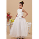 Inexpensive Pleated Ball Gown Satin Organza First Communion Dresses