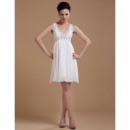 Affordable Custom Empire Chiffon V-Neck Short Beach Wedding Dresses