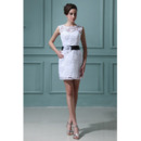 Inexpensive Casual Column Lace Short Beach Wedding Dresses with Belts