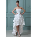 Casual High-Low Ruffle Strapless Satin Wedding Dresses for Summer