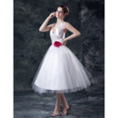 Inexpensive Custom Halter A-Line Satin Short Reception Wedding Dresses