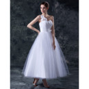 Affordable Elegant One Shoulder Tea Length A-Line Wedding Dresses