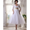 Discount Custom V-Neck Short Reception Wedding Dresses with Sleeves