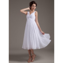 Custom Empire V-Neck Chiffon Tea Length Short Beach Wedding Dresses