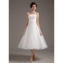 Casual A-Line Strapless Tea Length Short Reception Wedding Dresses