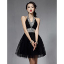 Affordable Sexy A-Line Halter Short Black Homecoming/ Party Dresses