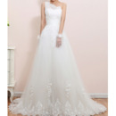 Inexpensive Elegant One Shoulder Sweep Train Organza Wedding Dresses