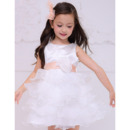 Discount Short Satin Layered Skirt Flower Girl Dresses with Sashes