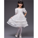 Affordable Layered Skirt First Communion Dresses with Short Sleeves