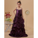 Cute Spaghetti Straps Floor Length Taffeta Junior Bridesmaid Dresses