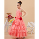 Beautiful Halter Ankle Length Layered Skirt Little Girls Party Dresses