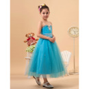 Custom Sweetheart Tea Length Satin Tulle Little Girls Party Dresses