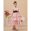 Custom Cap Sleeves Tea Length Layered Skirt First Communion Dresses