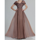 Elegant Long Chiffon Mother of the Bride Dresses with Cap Sleeves