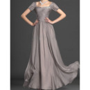 Long Chiffon Mother of the Bride Dresses with Short Sleeves