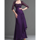 Elegant Long Lace Chiffon Mother of the Bride Dresses with Sleeves
