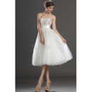 Affordable A-Line Strapless Knee Length Satin Tulle Wedding Dresses