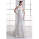 Custom Mermaid High-Neck Court Train Satin Tulle Wedding Dresses