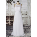 Affordable Round Neck Chiffon Column Floor Length Wedding Dresses