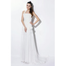 Elegant Sheath Halter Long Chiffon Dropped Waist Wedding Dresses