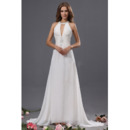 Discount Sexy Sheath Halter Sweep Train Chiffon Wedding Dresses