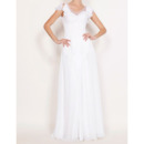 New V-Neck Long Chiffon Wedding Dresses with Short Sleeves