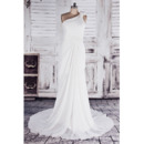 Custom One Shoulder Chiffon Court Train Sheath Wedding Dresses