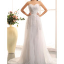 Discount A-Line Sweetheart Sweep Train Tulle Applique Wedding Dresses
