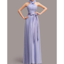 Discount Halter Floor Length Chiffon Bridesmaid Dresses with Sashes
