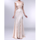 Custom Sheath Sweetheart Cap Sleeves Floor Length Lace Evening Dresses