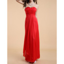 Elegant Simple Column Sweetheart Ruched Long Chiffon Evening Dresses