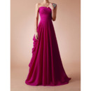 Elegant A-Line One Shoulder Sweep Train Chiffon Evening Dresses