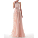 Custom Sheath Round Neck Floor Length Chiffon Lace Evening Dresses