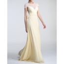 Affordable Sheath Cap Sleeves Floor Length Chiffon Evening Dresses