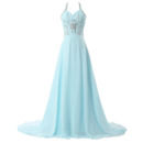 Affordable A-Line Halter Sleeveless Floor Length Chiffon Evening Dress