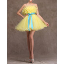 Cute A-Line Strapless Short Organza Homecoming Dresses with Sashes