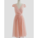 New V-Neck Short Chiffon Homecoming Dresses with Cap Sleeves