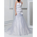 Affordable Sheath One Shoulder Court Train Tulle Dot Wedding Dresses