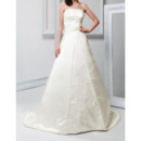 Inexpensive A-Line Strapless Court Train Satin Wedding Dresses