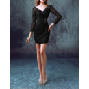 Sexy Sheath V-Neck Short Lace Black Cocktail Dresses with Long Sleeves